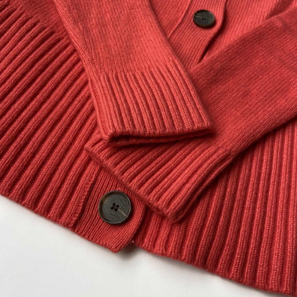 CORAL RED WOOL KNIT CARDIGAN BUTTON UP SWEATER COTTAGECORE COASTAL ACADEMIC - Picture 6 of 7